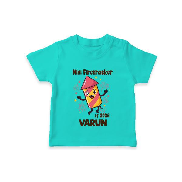 Mini Firecracker of 2026| Customized T-Shirt for Kids - TEAL - 0-5 Months Old (Chest 17")