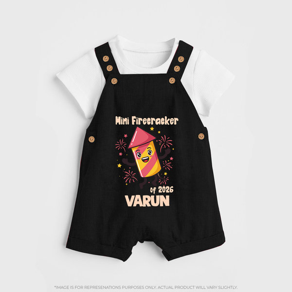 Mini Firecracker of 2026| Customized Dungaree for Kids - BLACK - 0 - 5 Months Old (Chest 18")