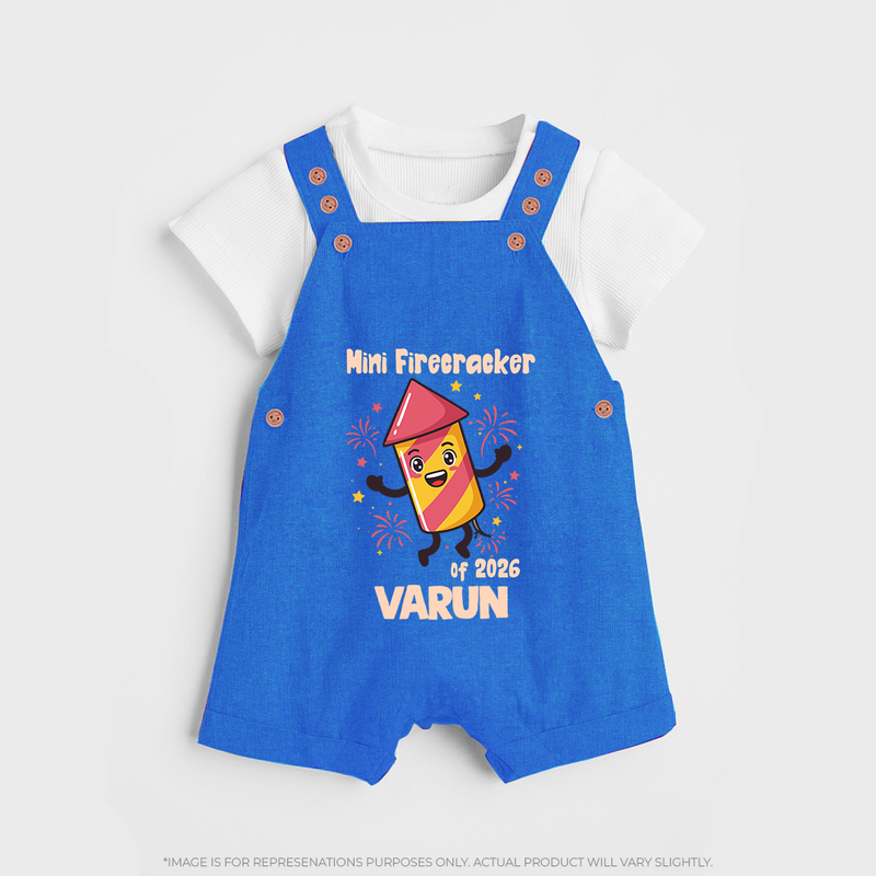 Mini Firecracker of 2026| Customized Dungaree for Kids - COBALT BLUE - 0 - 5 Months Old (Chest 18")