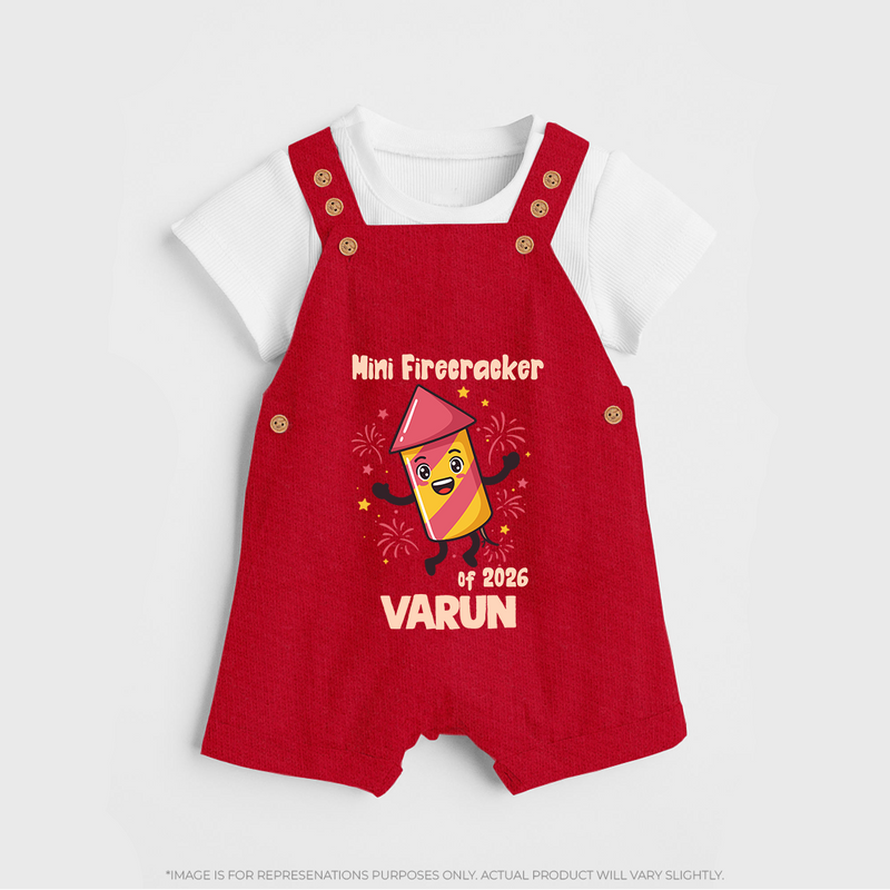 Mini Firecracker of 2026| Customized Dungaree for Kids - RED - 0 - 5 Months Old (Chest 18")