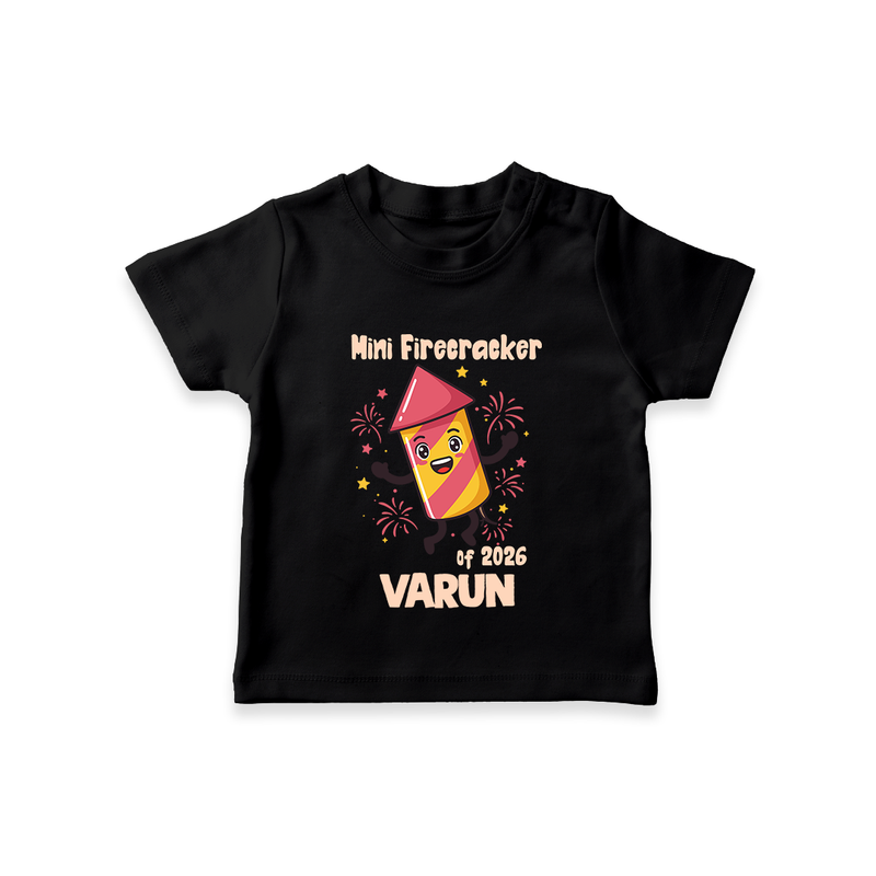 Mini Firecracker of 2026| Customized T-Shirt for Kids - BLACK - 0-5 Months Old (Chest 17")