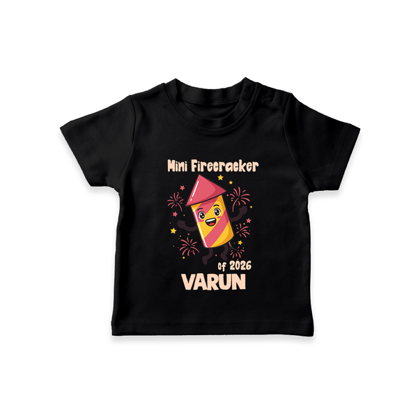 Mini Firecracker of 2026| Customized T-Shirt for Kids - BLACK - 0-5 Months Old (Chest 17")