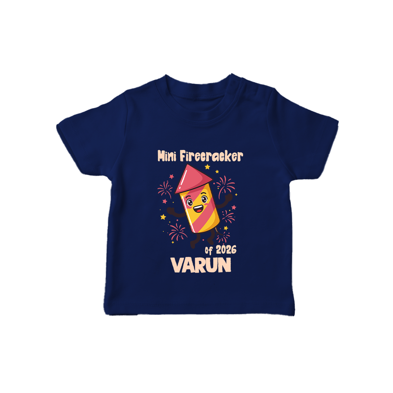 Mini Firecracker of 2026| Customized T-Shirt for Kids - NAVY BLUE - 0-5 Months Old (Chest 17")