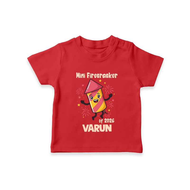 Mini Firecracker of 2026| Customized T-Shirt for Kids - RED - 0-5 Months Old (Chest 17")