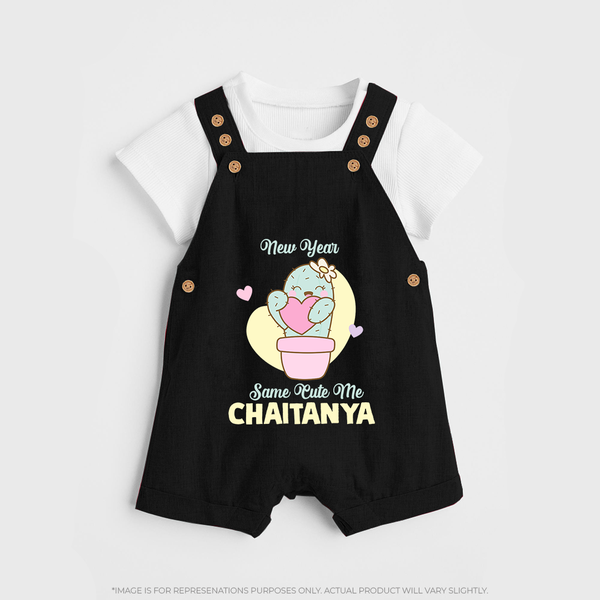 Same Cute Me Cactus | Personalised Dungaree for Kids - BLACK - 0 - 5 Months Old (Chest 18")