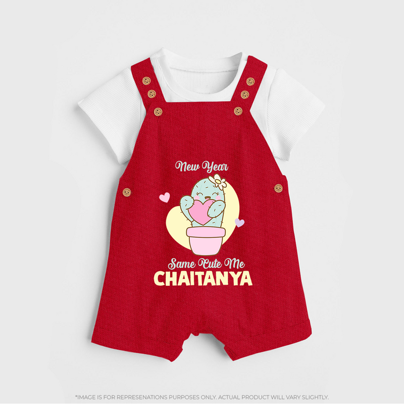 Same Cute Me Cactus | Personalised Dungaree for Kids - RED - 0 - 5 Months Old (Chest 18")