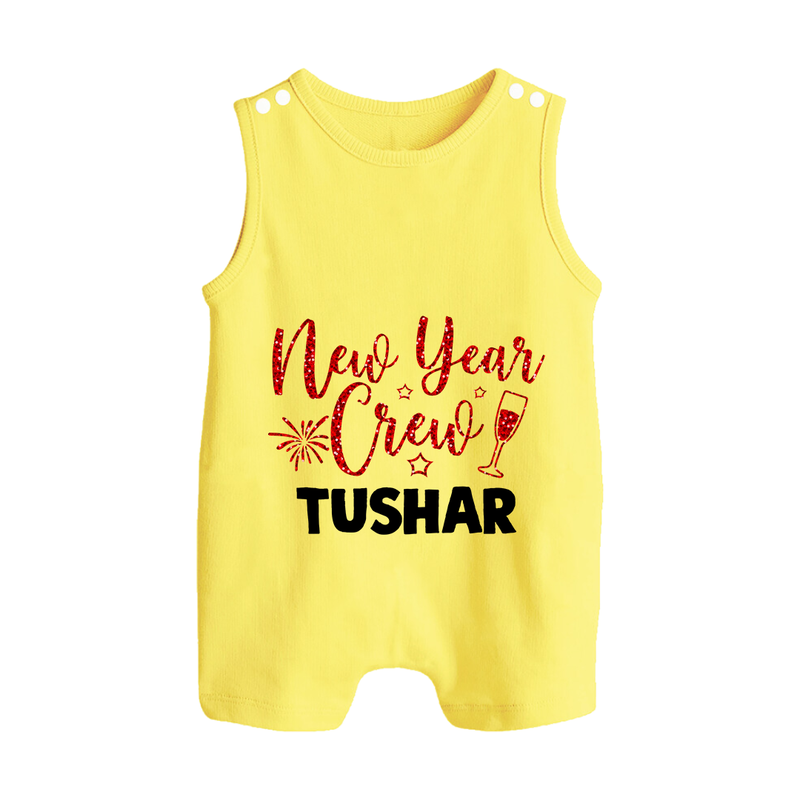 New Year Crew Gold Glitter| Customized Romper Suit   - PASTEL YELLOW - 0 - 5 Months Old (Chest 18")