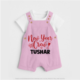 New Year Crew Gold Glitter| Customized Dungaree for Kids - BABY PINK - 0 - 5 Months Old (Chest 18")