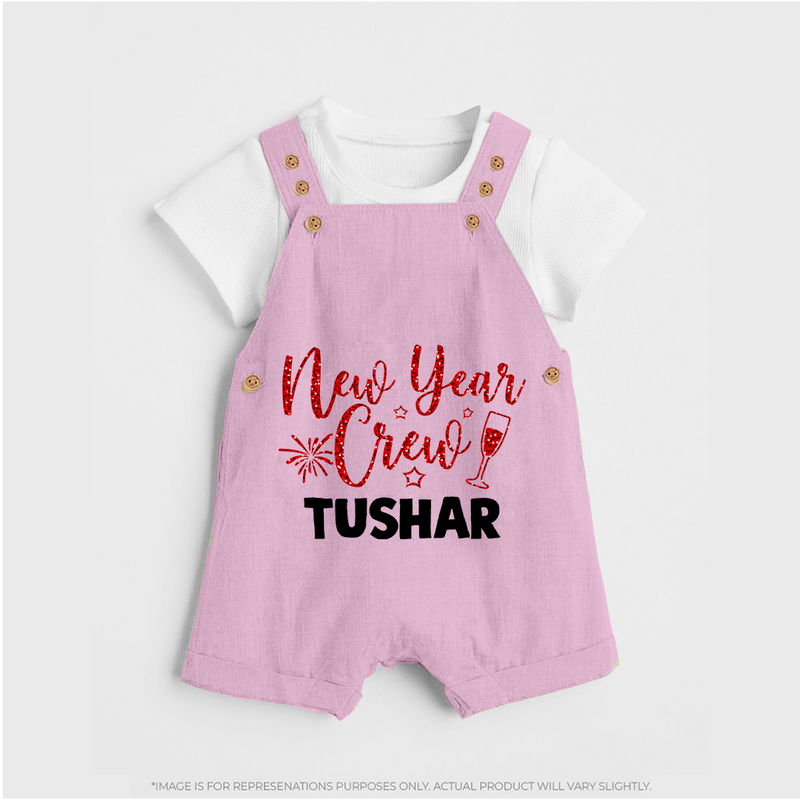 New Year Crew Gold Glitter| Customized Dungaree for Kids - BABY PINK - 0 - 5 Months Old (Chest 18")