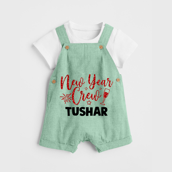 New Year Crew Gold Glitter| Customized Dungaree for Kids - MINT GREEN - 0 - 5 Months Old (Chest 18")