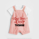 New Year Crew Gold Glitter| Customized Dungaree for Kids - PEACH - 0 - 5 Months Old (Chest 18")