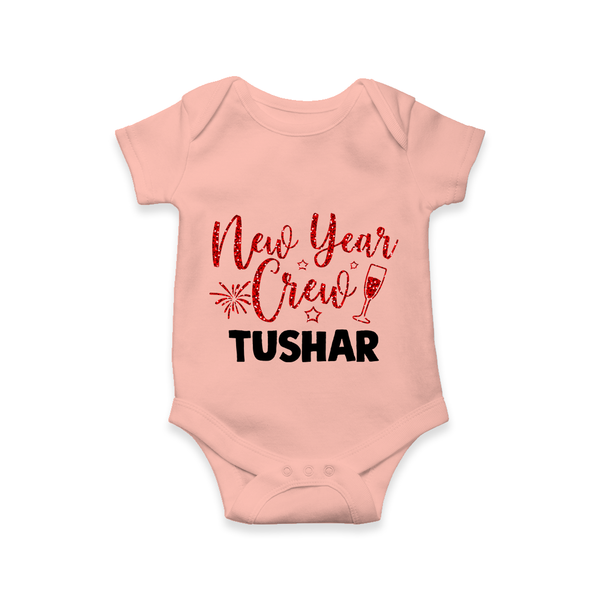 New Year Crew Gold Glitter| Customized Romper for Kids - PEACH - New Born (Chest 14")