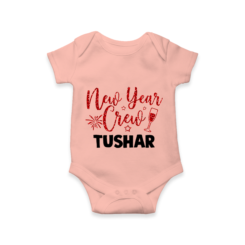 New Year Crew Gold Glitter| Customized Romper for Kids - PEACH - New Born (Chest 14")