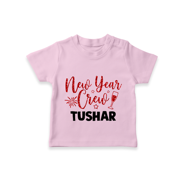 New Year Crew Gold Glitter| Customized T-Shirt for Kids - BABY PINK - 0-5 Months Old (Chest 17")