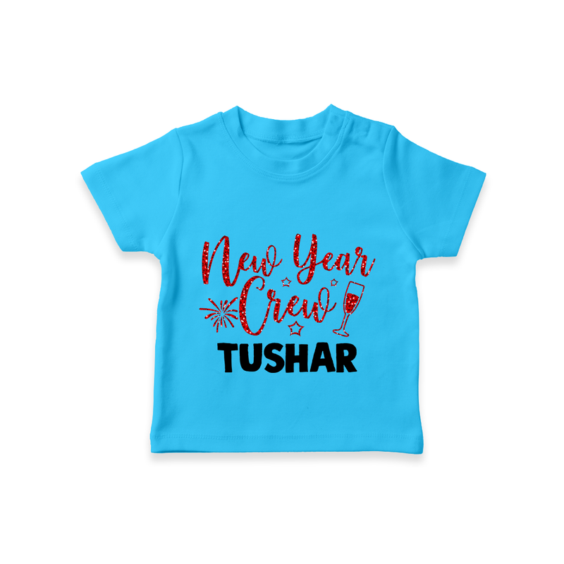 New Year Crew Gold Glitter| Customized T-Shirt for Kids - SKY BLUE - 0-5 Months Old (Chest 17")