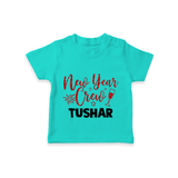 New Year Crew Gold Glitter| Customized T-Shirt for Kids - TEAL - 0-5 Months Old (Chest 17")