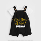 New Year Crew Gold Glitter| Customized Dungaree for Kids - BLACK - 0 - 5 Months Old (Chest 18")