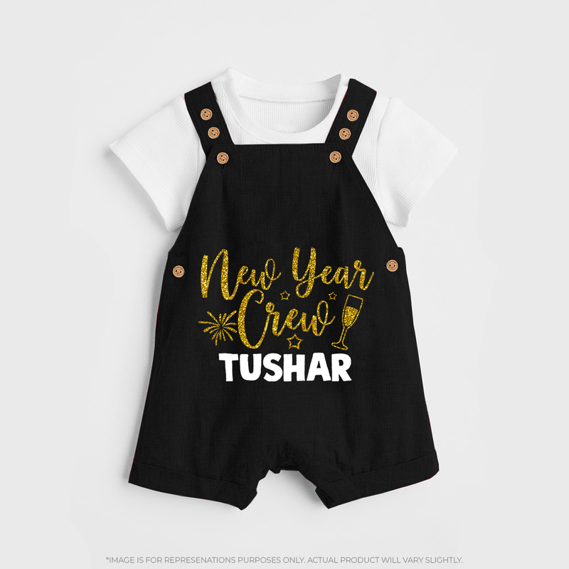 New Year Crew Gold Glitter| Customized Dungaree for Kids - BLACK - 0 - 5 Months Old (Chest 18")