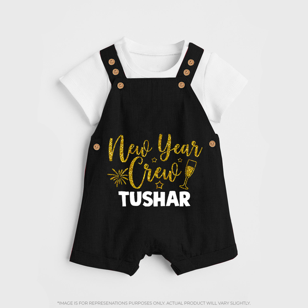 New Year Crew Gold Glitter| Customized Dungaree for Kids - BLACK - 0 - 5 Months Old (Chest 18")