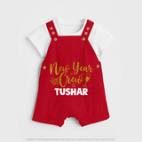 New Year Crew Gold Glitter| Customized Dungaree for Kids - RED - 0 - 5 Months Old (Chest 18")