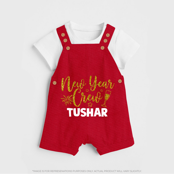 New Year Crew Gold Glitter| Customized Dungaree for Kids - RED - 0 - 5 Months Old (Chest 18")