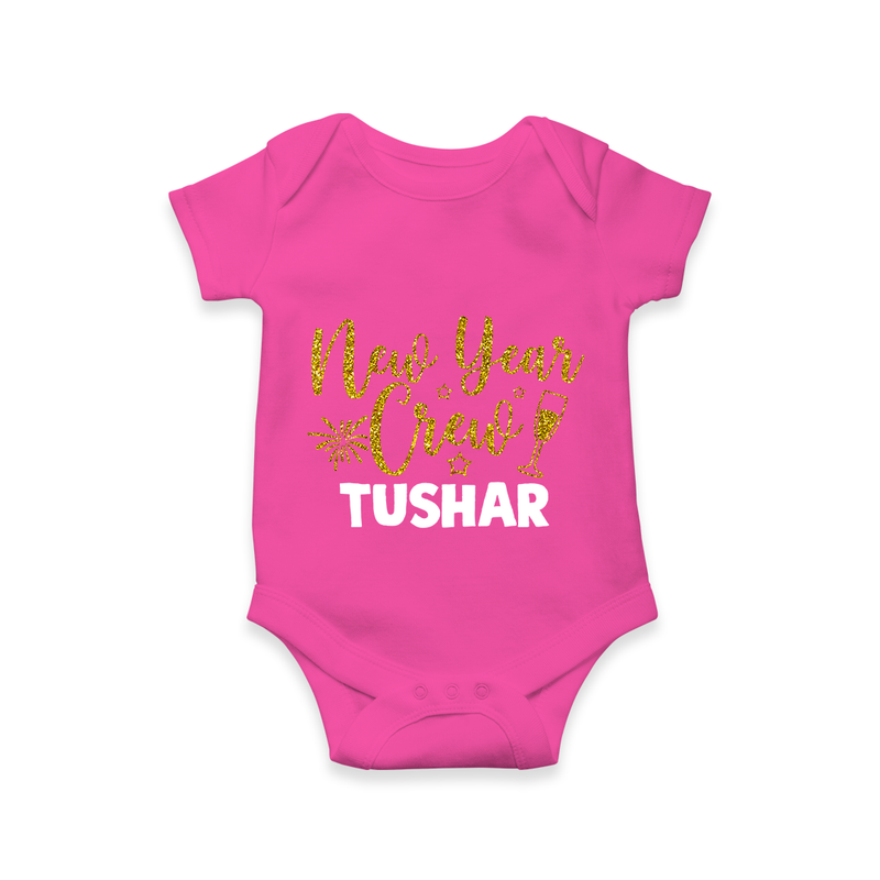 New Year Crew Gold Glitter| Customized Romper for Kids - HOT PINK - New Born (Chest 14")