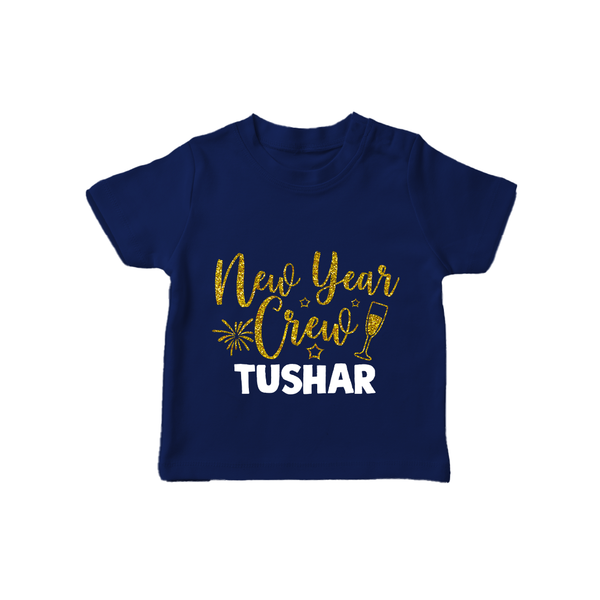 New Year Crew Gold Glitter| Customized T-Shirt for Kids - NAVY BLUE - 0-5 Months Old (Chest 17")