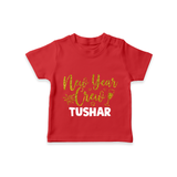 New Year Crew Gold Glitter| Customized T-Shirt for Kids - RED - 0-5 Months Old (Chest 17")