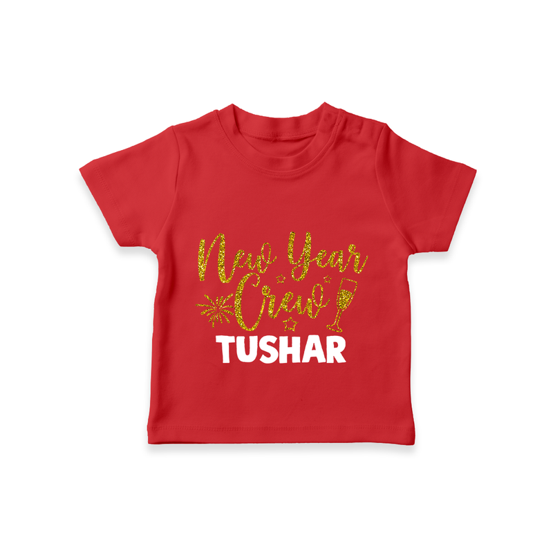 New Year Crew Gold Glitter| Customized T-Shirt for Kids - RED - 0-5 Months Old (Chest 17")