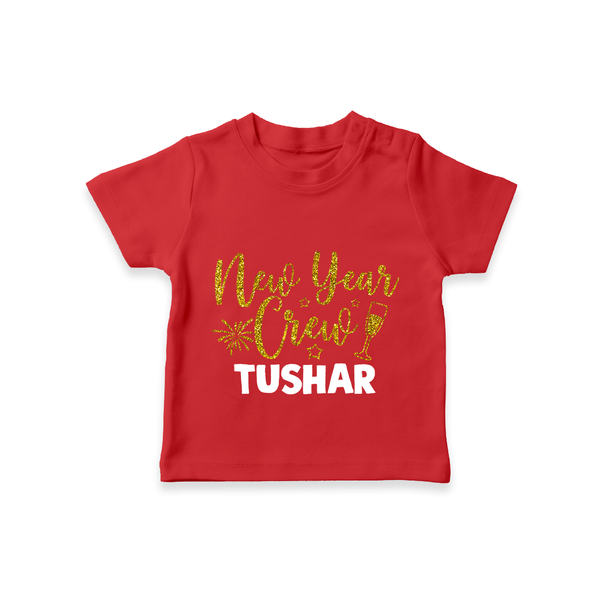 New Year Crew Gold Glitter| Customized T-Shirt for Kids - RED - 0-5 Months Old (Chest 17")