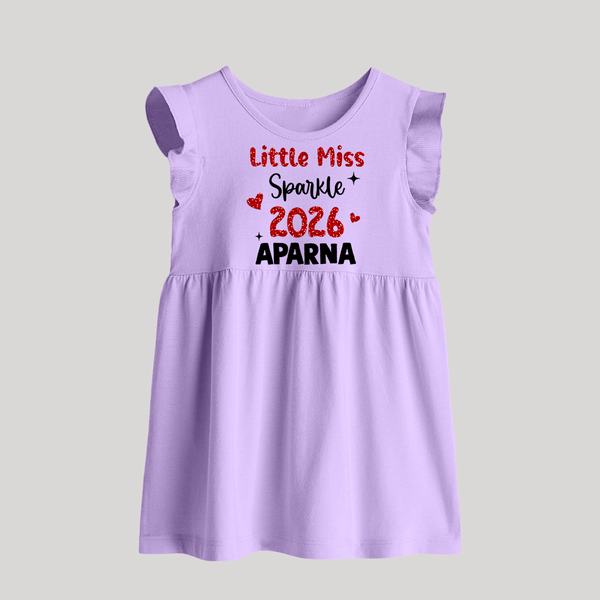 Little Miss Sparkle 2026 | Personalised Baby Frock   - LILAC - 0 - 3 Months Old (Chest 17")