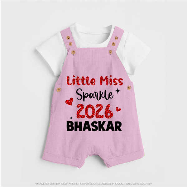 Little Miss Sparkle 2026 | Personalised Dungaree for Kids - BABY PINK - 0 - 5 Months Old (Chest 18")