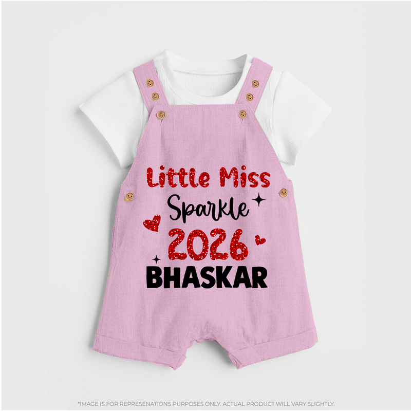 Little Miss Sparkle 2026 | Personalised Dungaree for Kids - BABY PINK - 0 - 5 Months Old (Chest 18")