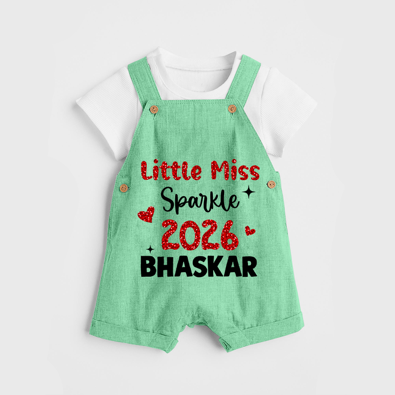 Little Miss Sparkle 2026 | Personalised Dungaree for Kids - GREEN - 0 - 5 Months Old (Chest 18")