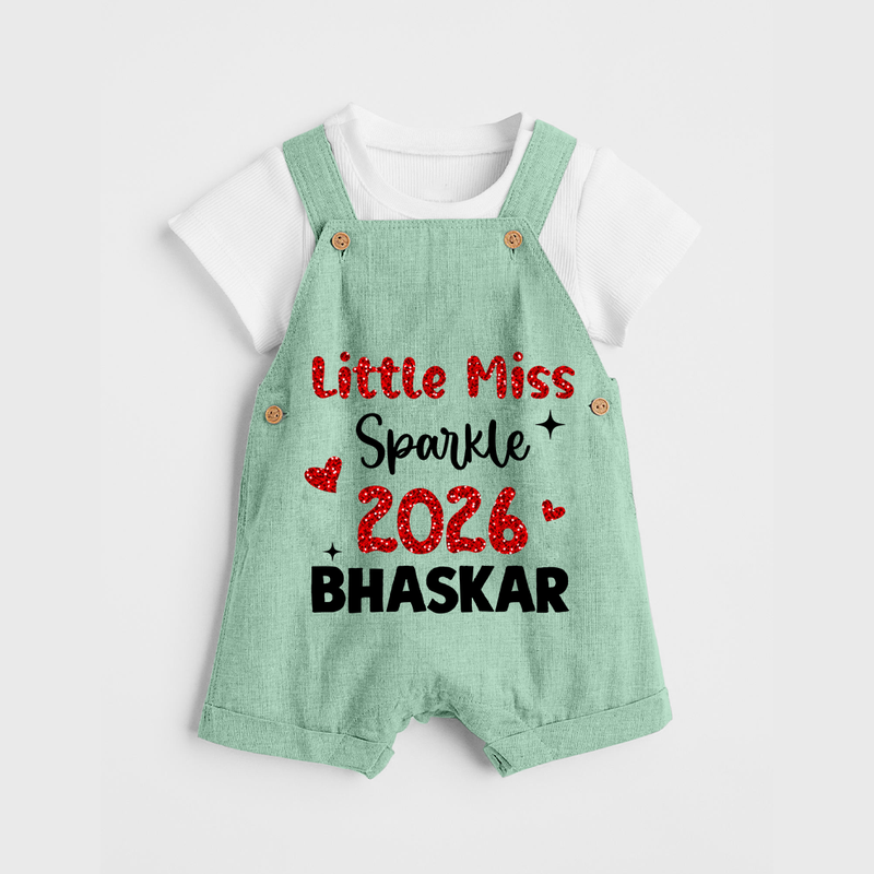Little Miss Sparkle 2026 | Personalised Dungaree for Kids - MINT GREEN - 0 - 5 Months Old (Chest 18")