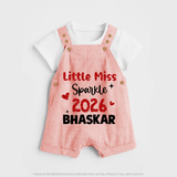 Little Miss Sparkle 2026 | Personalised Dungaree for Kids - PEACH - 0 - 5 Months Old (Chest 18")