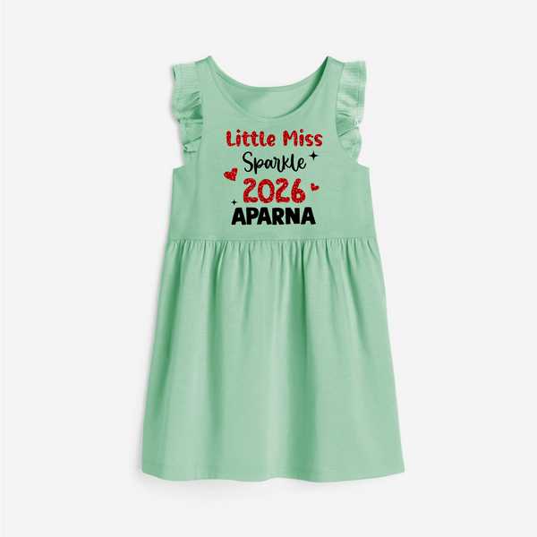 Little Miss Sparkle 2026 | Personalised Frock for Girls - MINT GREEN - 1 - 2 Years Old (Chest 22" , Full Length 22")