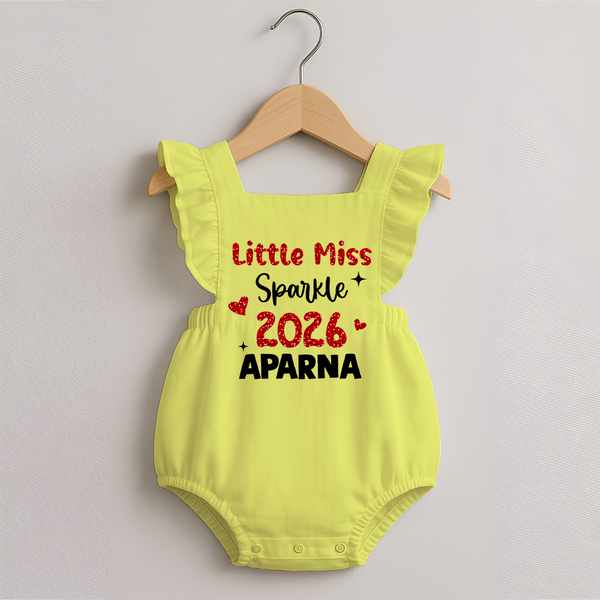 Little Miss Sparkle 2026 | Personalised Romper Frock for Girls - PASTEL YELLOW - 0 - 3 Months Old (Chest 19")