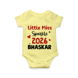 Little Miss Sparkle 2026 | Personalised Romper for Kids - PASTEL YELLOW - New Born (Chest 14")