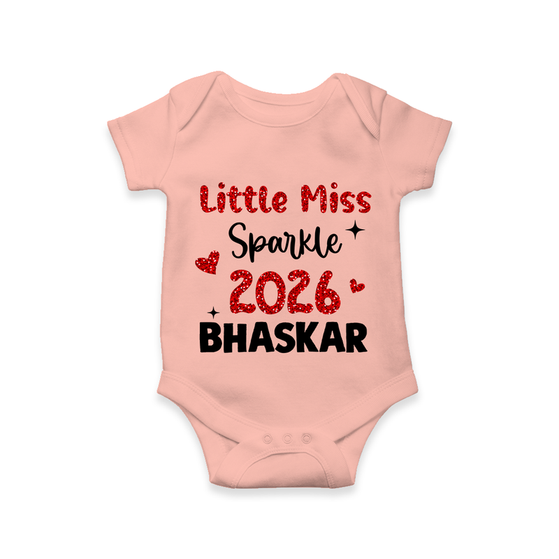 Little Miss Sparkle 2026 | Personalised Romper for Kids - PEACH - New Born (Chest 14")