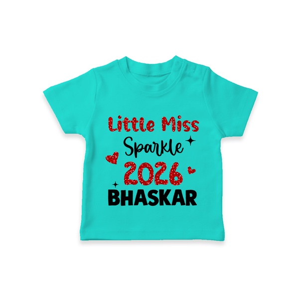 Little Miss Sparkle 2026 | Personalised T-Shirt for Kids - TEAL - 0-5 Months Old (Chest 17")
