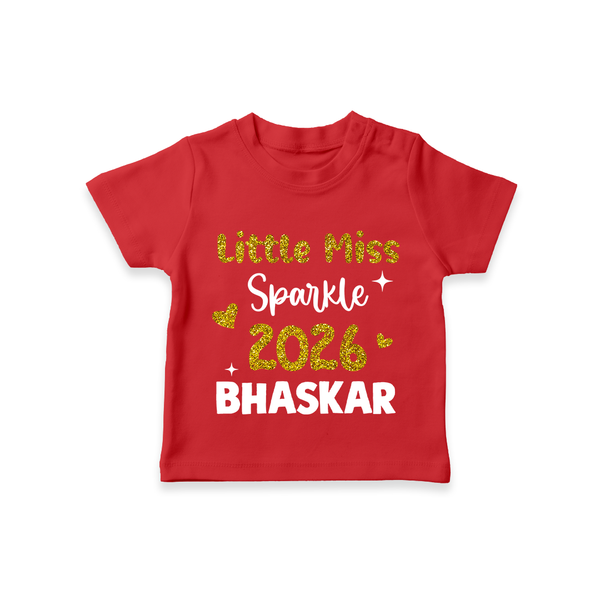 Little Miss Sparkle 2026 | Personalised T-Shirt for Kids - RED - 0-5 Months Old (Chest 17")