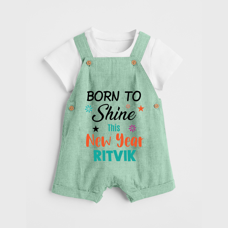 Born to Shine This New Year| Customized Dungaree for Kids - MINT GREEN - 0 - 5 Months Old (Chest 18")