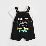 Born to Shine This New Year| Customized Dungaree for Kids - BLACK - 0 - 5 Months Old (Chest 18")