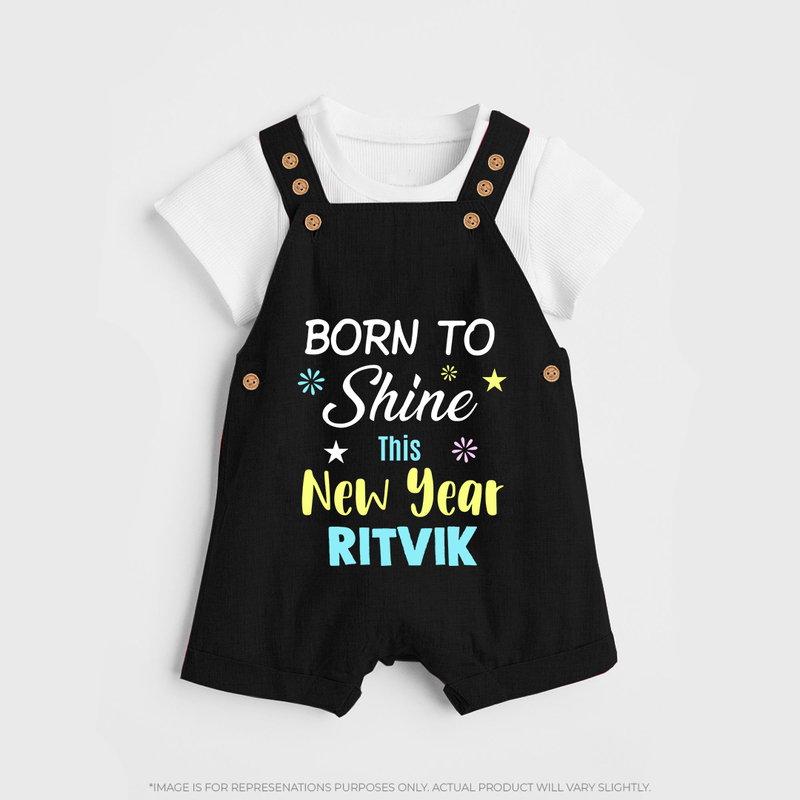 Born to Shine This New Year| Customized Dungaree for Kids - BLACK - 0 - 5 Months Old (Chest 18")