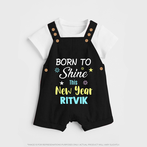 Born to Shine This New Year| Customized Dungaree for Kids - BLACK - 0 - 5 Months Old (Chest 18")