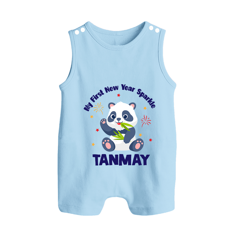 My First New Year Sparkle – Panda Theme | Personalised Romper Suit   - BABY BLUE - 0 - 5 Months Old (Chest 18")