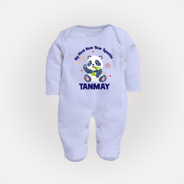 My First New Year Sparkle – Panda Theme | Personalised Fullbody Suit   - BABY BLUE - New Born (Chest 7.5")