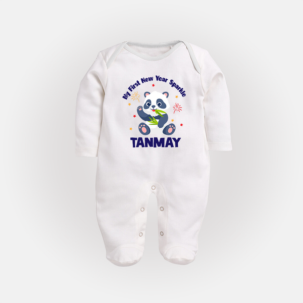 My First New Year Sparkle – Panda Theme | Personalised Fullbody Suit   - WHITE - New Born (Chest 7.5")