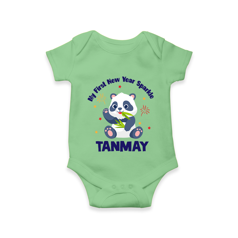 My First New Year Sparkle – Panda Theme | Personalised Romper for Kids - GREEN - New Born (Chest 14")